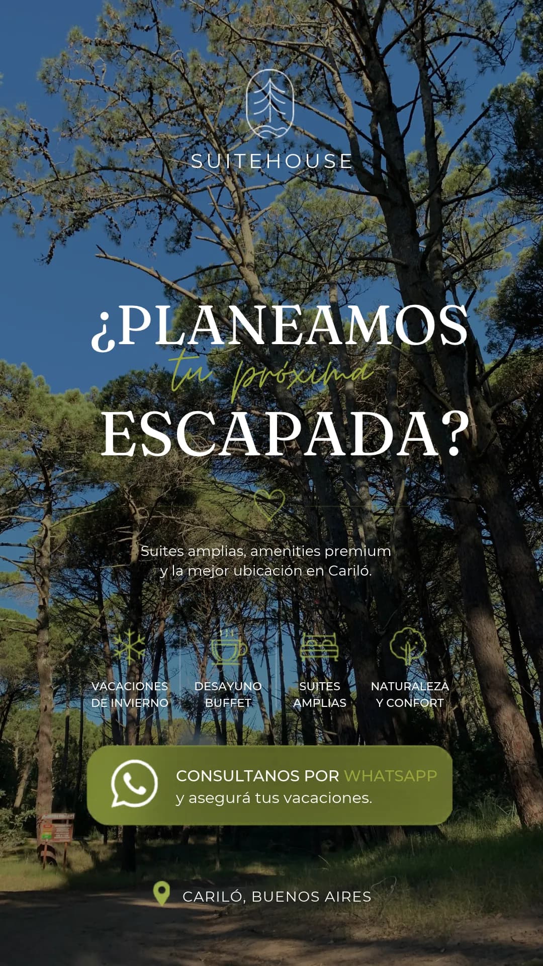 Historia de Suite House Cariló: «¿Planeamos tu próxima escapada?» con consulta por WhatsApp