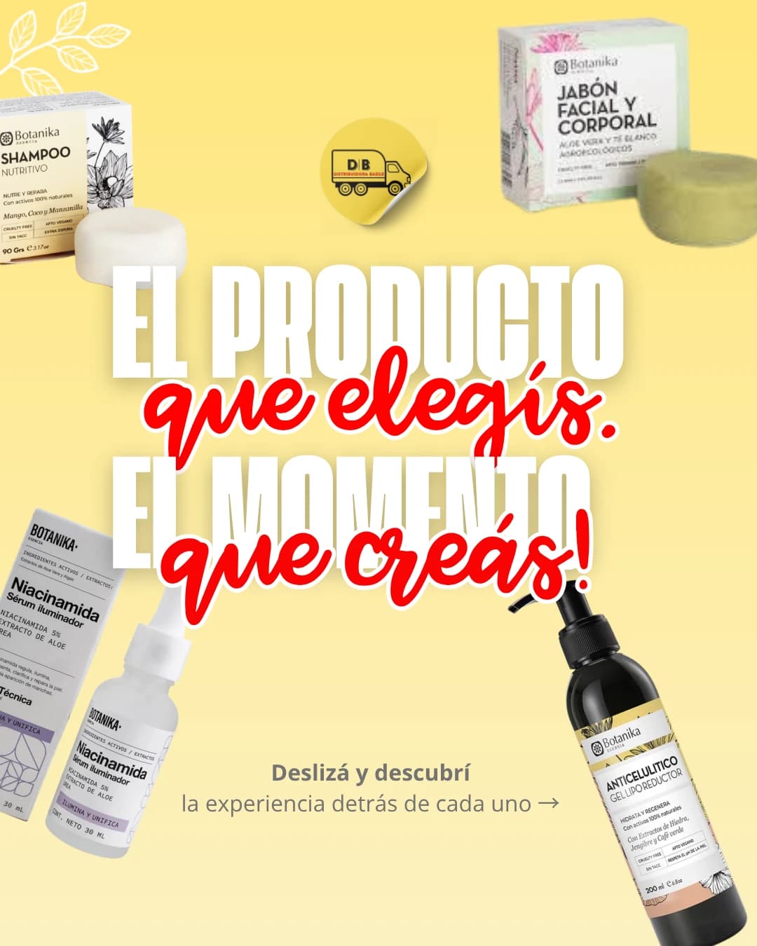 Carrusel de Distribuidora Basile con productos Botanika: «El producto que elegís. El momento que creás»