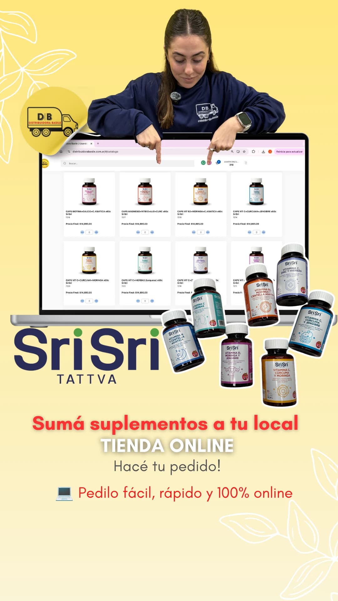 Historia de Distribuidora Basile que muestra la tienda online real con suplementos SriSri Tattva